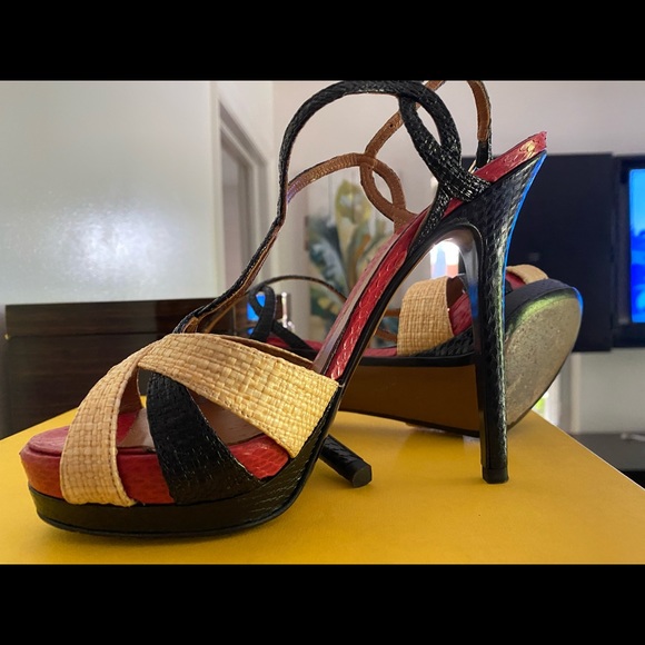 FENDI Platform Strap Sandals, SZ 37, black and Red